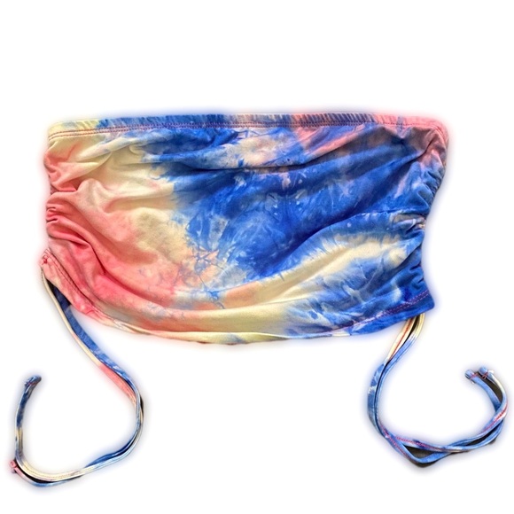 Faded Rose Multicolor Pink Blue Tie-Dye Adjustable Cinch Tube Crop Top Size L - Picture 1 of 4